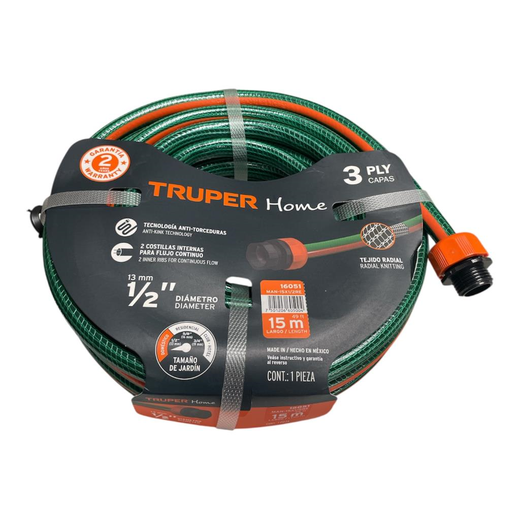Manguera 1/2" Reforzada 3 Capas 15 M 