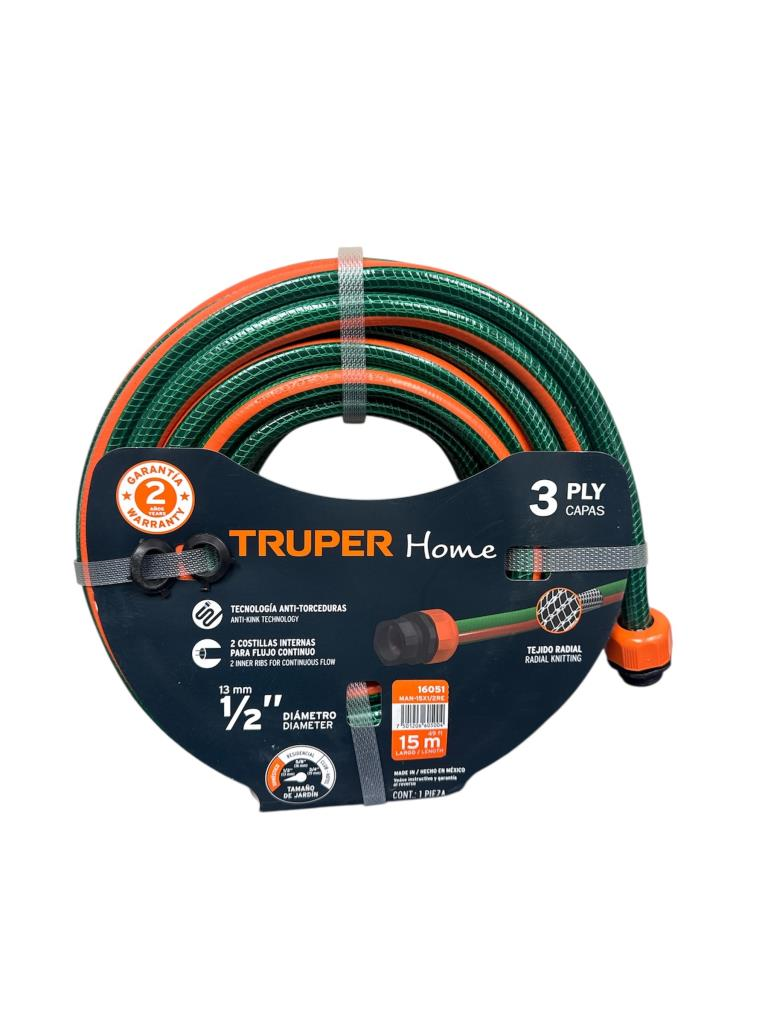 Manguera 1/2" Reforzada 3 Capas 15 M 