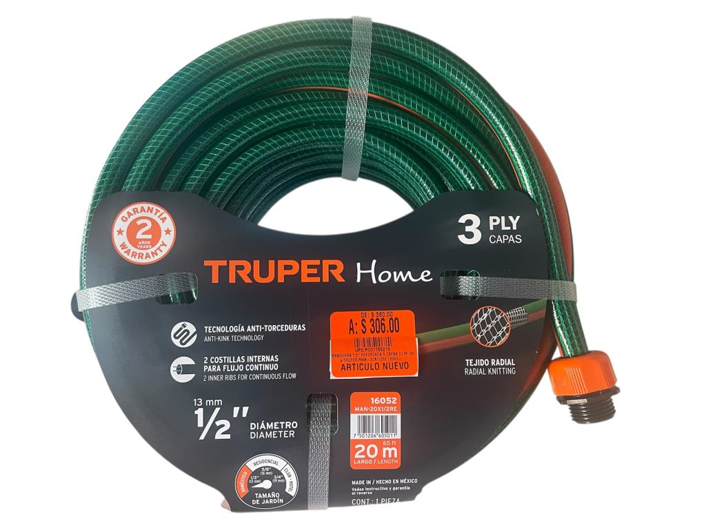 Manguera 1/2" Reforzada 3 Capas 20 M 